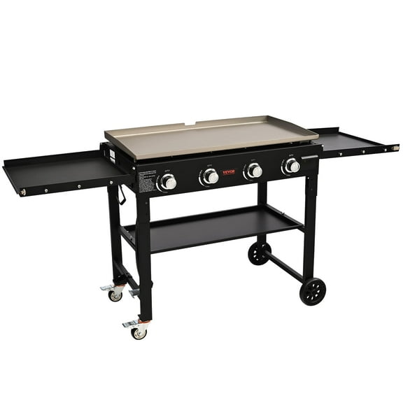 VEVOR Outdoor Griddle, 4-Burner 36" Heavy Duty Manual Flat Top Griddle, Outdoor Cooking Station with Side Shelves, Steel Natural Gas Griddle