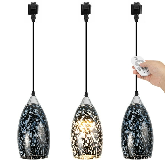 Kiven Juno track lighting pendants,Dimmable Modern J track pendant lights with Art Glass Lampsade,Decorative Track Lighting Fixture for Hallway Kitchen Island DZ0510