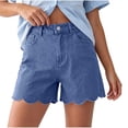 thumbnail image 2 of Women's High Waist Scalloped Hem Denim Shorts A-Line Relaxed Fit Shorts for Women Light Blue S, 2 of 8
