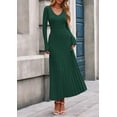 thumbnail image 3 of Vestido PRETTYGARDEN de manga larga con escote en V, tejido acanalado y falda plisada, talla M, 3 of 8