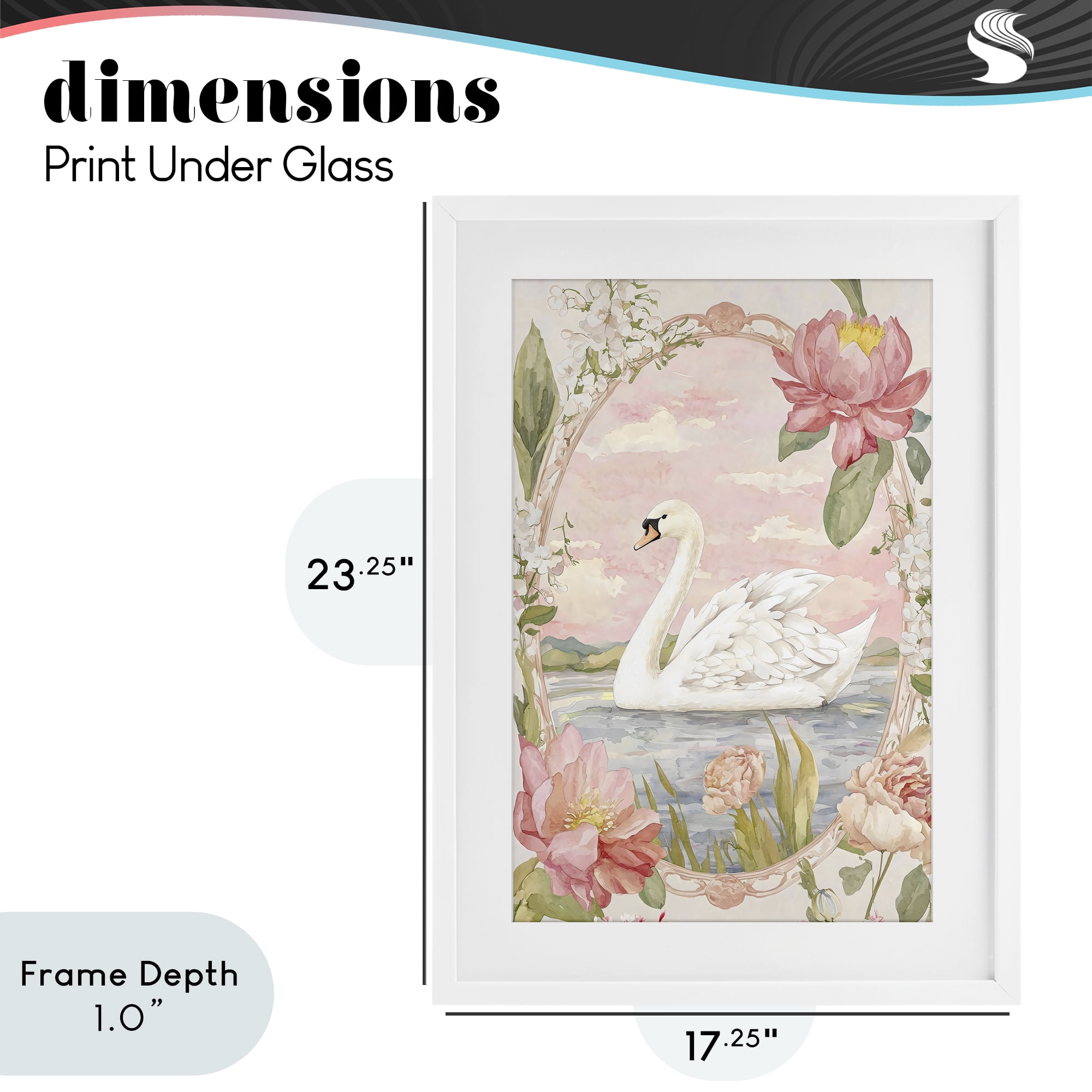Stupell Industries Floral Border Swan in Bloom White Framed Print Under Glass, design by Creative Studio