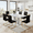 Table+Six Black Chairs, variant on LUFTUT Modern Dining Table Set for 6, Faux Marble Rectangular Dining Room Table Set with 63 in Faux Marble Tabletop & 6 Light Gray Pu Upholstered Chairs Ideal for Dining Room, Kitchen, Easy Assembly