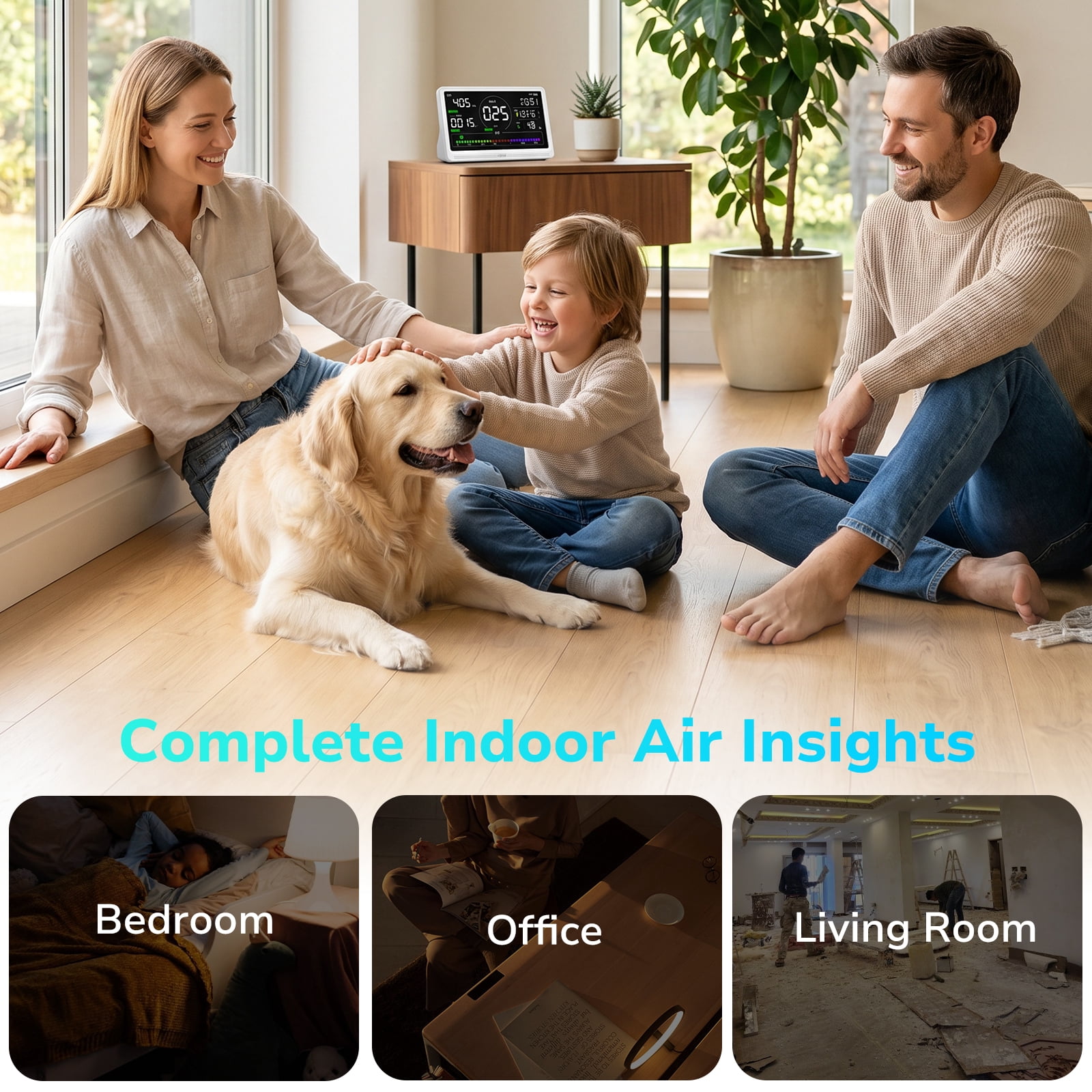 Fil-fresh 16 in 1 Air Quality Monitor Indoor 7" Display 9 AQI+7 AQI Alerts, CO2 Monitor Air Quality Tester for CO2, TVOC, HCHO, PM2.5, PM1.0, PM10, Time, Temperature, Humidity Meter