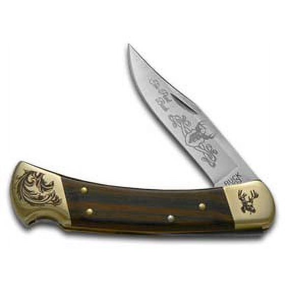 Buck 110 Folding Hunter Knife Ten Point Buck Ebony Wood Stainless Pocket Knives Cuchillo