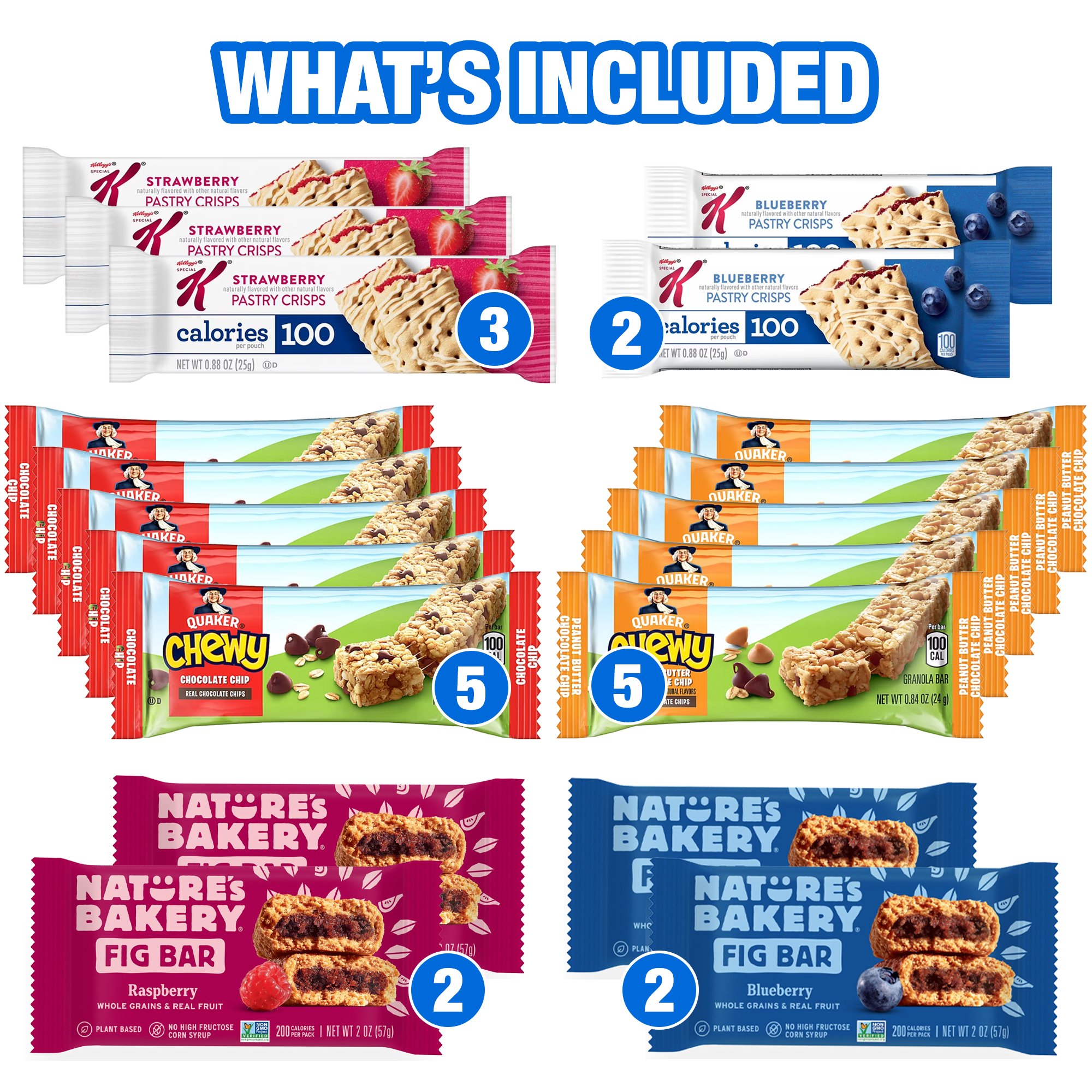 Granola Bars Bulk Variety Pack – 65 Count Healthy Granola Bars Variety Snack Box – Office Snacks & Healthy Breakfast Bars for Adults and Kids – Grab and Go Assorted Flavors