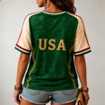 thumbnail image 5 of USA 2026 Soccer Cup Fan Jersey for Women, V-Neck Short Sleeve T-Shirt with Vintage Floral & Gold Letter Print, Breathable Casual Sports Tee Pullover Top, 1 PC Dark Green XXXL, 5 of 5