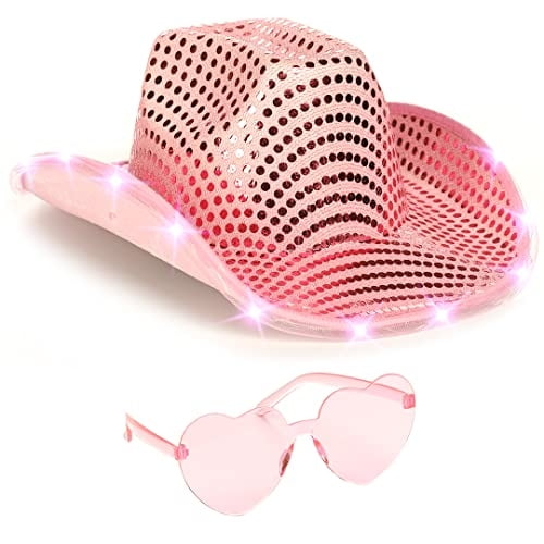 Sombrero de Vaquera Espacial Divertido Funcredible con Luces Rosadas para Disfraz de Vaquera Halloween