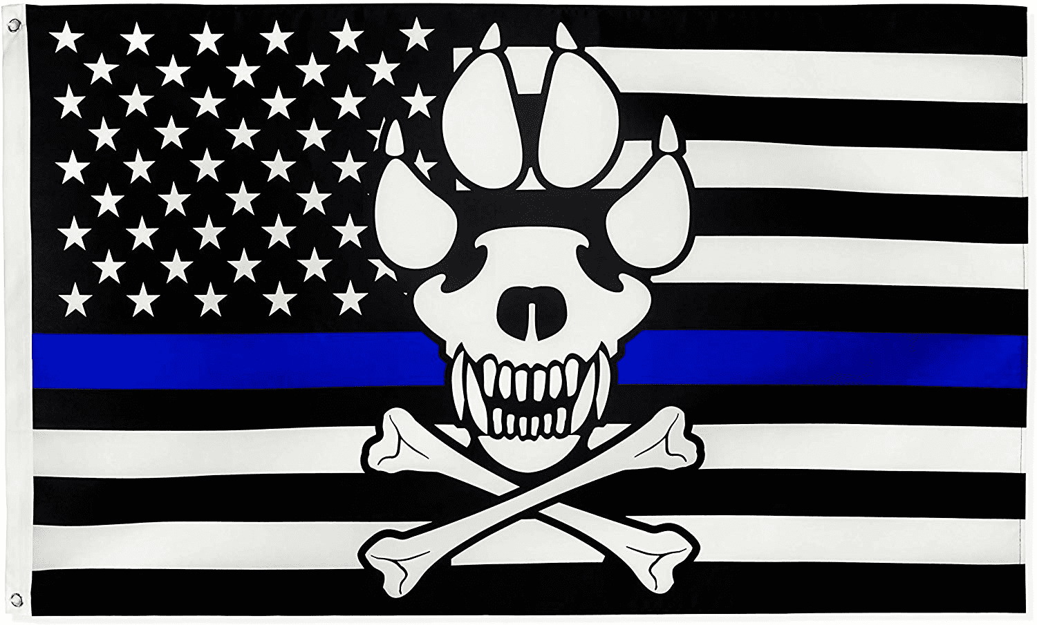 USA Thin Blue Line Police Demon Skull 3x5 68D Woven Poly Nylon Flag Banner 