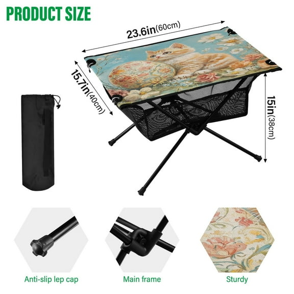 BZSMCE Camping Tables Simple Folding Table Festive Welcome Pattern Size:23.6*15.7in