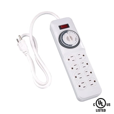 - Indoor 8-Outlet Daily Mechanical Power Strip w/Timer