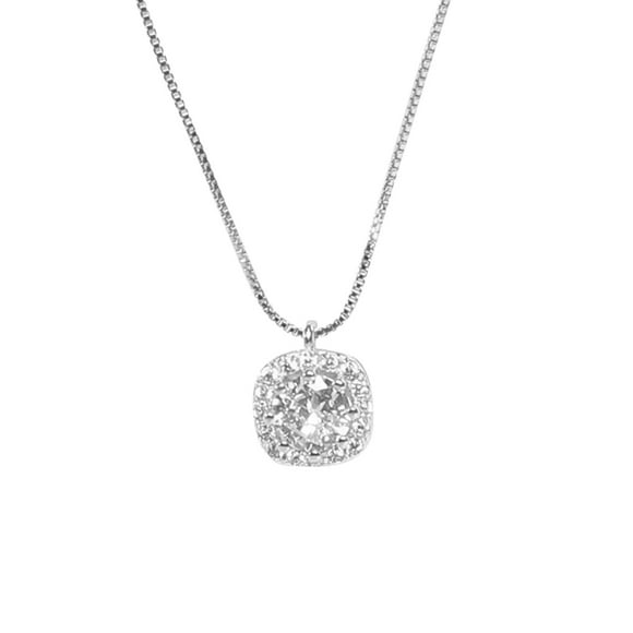 Riforla Square Diamond Sterling Silver Necklace Clavicle Chain Jewelry Pendant Womens Jewelry Silver