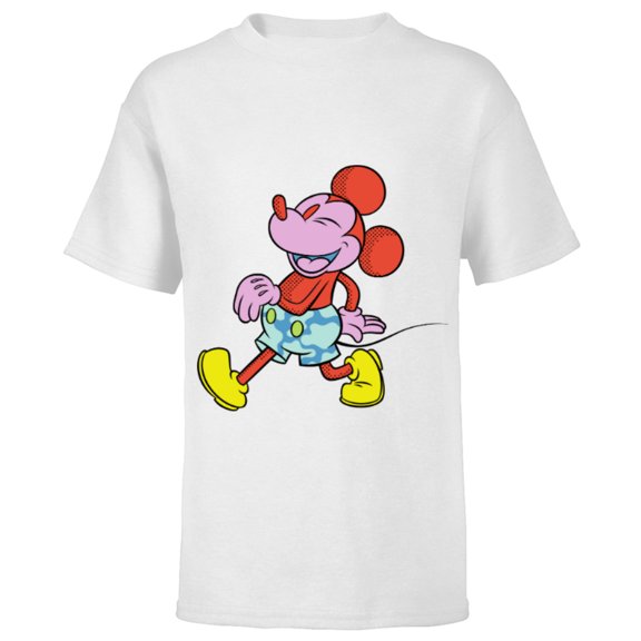 Disney Mickey Mouse Wild Colors Retro Vintage Walking Pose - Short Sleeve T-Shirt for Kids - Customized-White