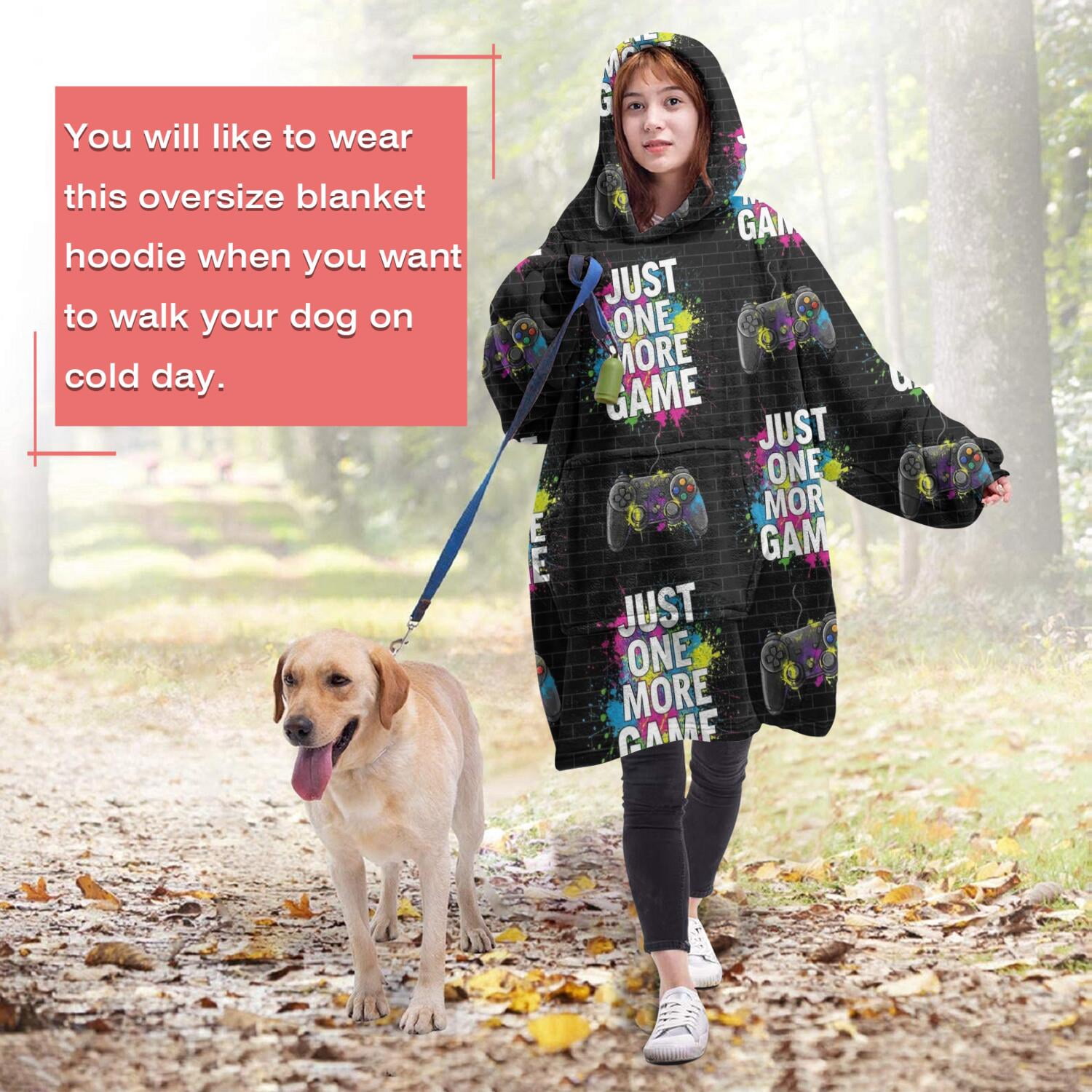 Wearable Oversized Blanket,Colorful Text Games Black Pattern Wearable Blanket Hoodie for Adults,Cozy Hooded Blankets with Super Pockets,Super Warm Fuzzy Pullover for Women & Men