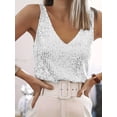 thumbnail image 1 of Women's Sequined V-Neck Tank Top Sleeveless Sparkle for Spring/Summer Ideal, 1 of 9