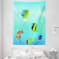 thumbnail image 1 of Ocean Tapestry, Nautical Navy Deep Sealife Image with Exotic Tropical Exotic Little Fish, Wall Hanging for Bedroom Living Room Dorm Decor, 60W X 80L Inches, Blue Orange and Yellow, by Ambesonne, 1 of 2