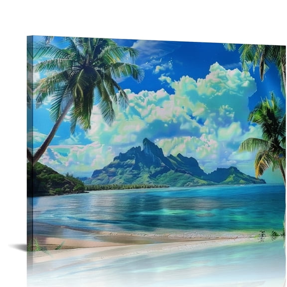 Mountain Palm Trees Blue Sky Canvas Print Wall Art Decor for Home Ready to Hang 16x12in