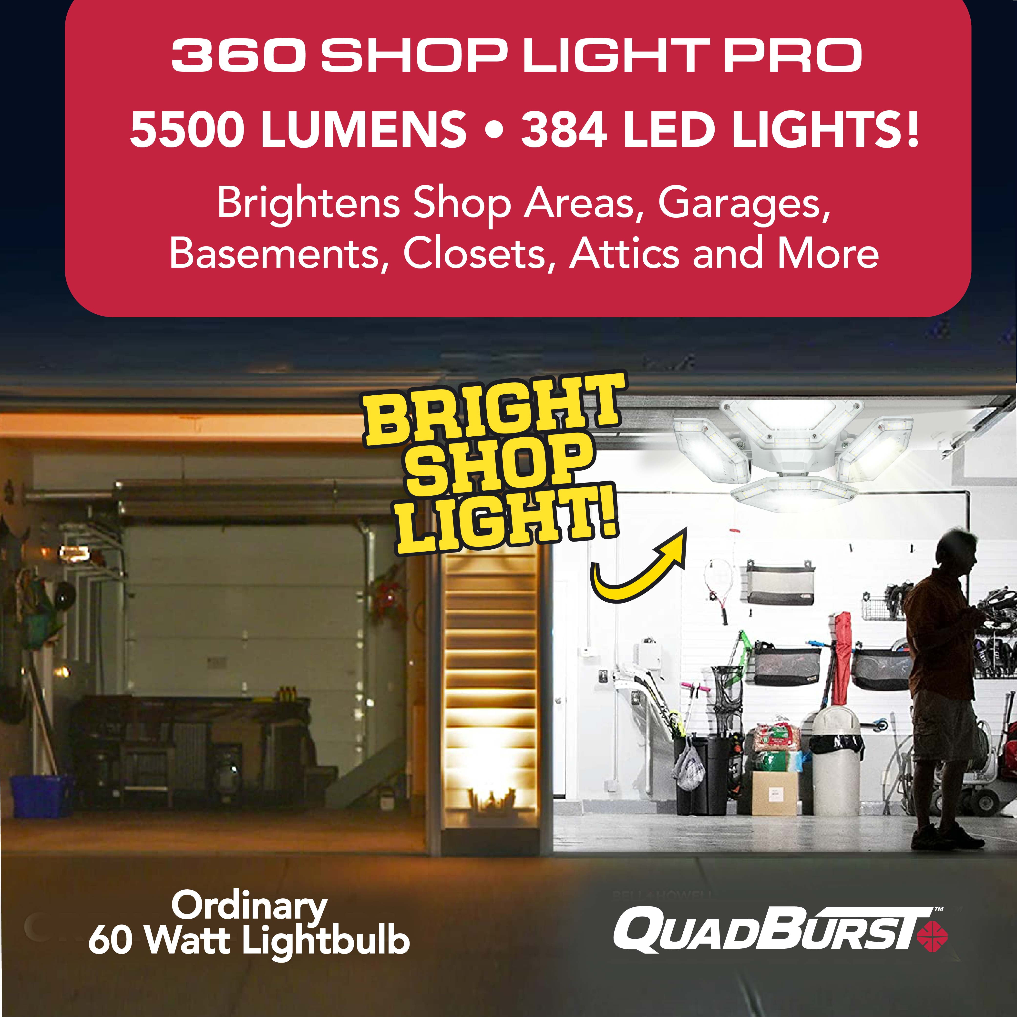 Bell + Howell Quad Burst Garage Light 384 LED 5500 Lumen Light Bright Ceiling Socket Shop Light