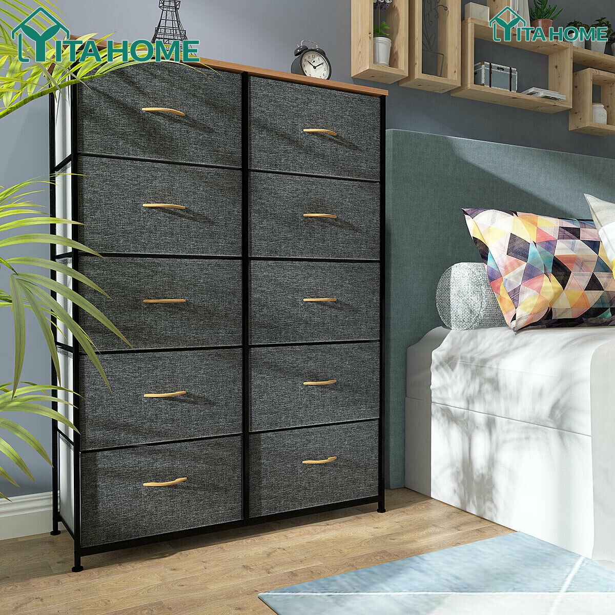 YITAHOME 10 Drawers Dresser Fabric Bedside Organizer Storage Tower