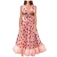 thumbnail image 2 of Fesfesfes Spring Dresses for Women Casual Strawberry Print Boho Dress Mesh Yarn Patchwork Sleeveless Dress V-Neck Ruffle Long Dress, 2 of 5