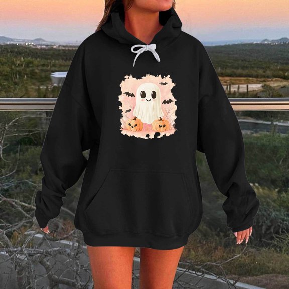 Uootdi Christmas Hoodies for Women Plus Size Halloween Print Floral Print Drawstring Tie Dye Soild Color Sweatshirt Loose Fit Cute Gift Hoodie Fall Pullover with Pocket