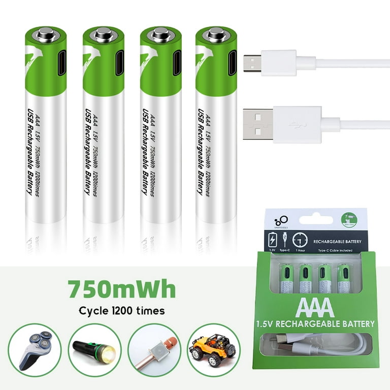 MDHAND 1.5V 2600mAh Rechargeable AA Batteries,4 pack Double A Batteries  with USB Type C Port Cable, High Capacity Lithium ion li-ion Batteries