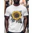 thumbnail image 4 of Watercolor Sunflower Men's T Shirts Yellow Floral T-Shirt for Men Crew Neck Tees Cotton Tops, White, S, 4 of 7
