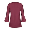 thumbnail image 5 of aidice 3/4 Length Sleeve Womens Tops Eyelet Button Round Neck Ruched Tunic Casual Solid Color Tee Shirts, 5 of 5