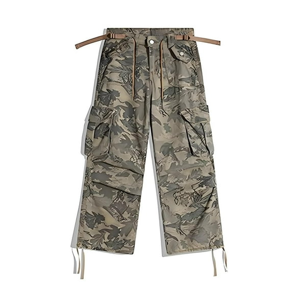 PMUYBHF Mens Baseball Pants Grey Men's Cargo Pants Spring and Autumn High Street Casual Straight Loose Zip Slit Wide Leg Long Pants Mens Pants Stretch Flex Men's Cargo Pants Camo