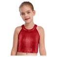 thumbnail image 2 of XUNZOO Débardeurs Métalliques pour Filles Danse Crop Top Hip Hop Jazz Performance Sans Manches Rouge TP, 2 of 7