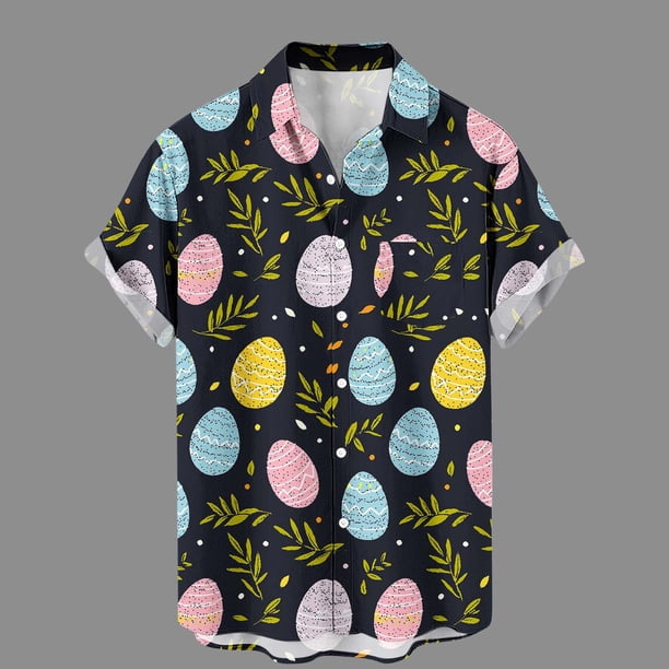 Ceisia Men's Loose Short Sleeve Printed Casual Shirt with Chest Pocket Black M Gifts