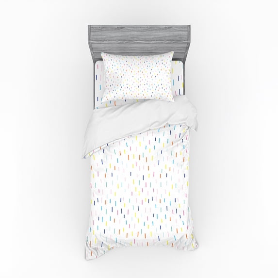 Ambesonne Geometric Bedding Set 3 Pcs, Drizzling Funky Rain, Twin XL, Multicolor