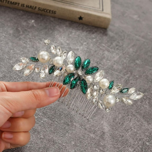 Crystal Bride Wedding Hair Comb Pearl Hair Piece Rhinestone Bridal Hair Accessories for Women HC145 (Silver)