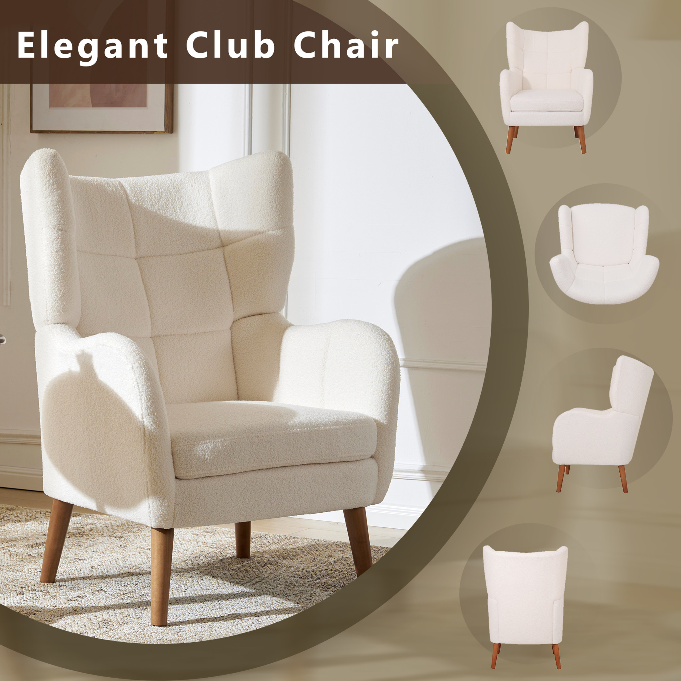 Christopher Knight Home Mid Century Accent Chair, Comfy Teddy Upholstered with Birch Wood Legs, White