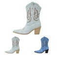 thumbnail image 2 of UngA Womens Leather Cowboy Boots Cowboy Boots for Women - Embroidered Cowgirl Boots Western Mid Calf Fashion Heel Pointed Toe Country Boot Light Blue,5.5, 2 of 7