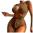 thumbnail image 1 of Aayomet The New Bikini Is A Solid Color Hollowed Out Strap Up Hollowed Swimsuit,Brown L, 1 of 1