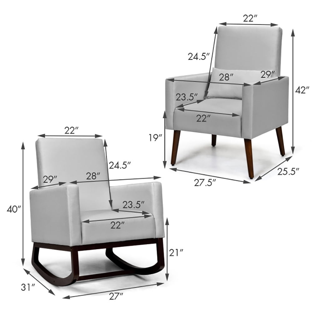 Barara King Rocking Chair Nursery Glider, Comfy Rocker Nursery Chair, 2-in-1 Fabric Upholstered Rocking Chair with Pillow-Light Gray