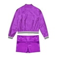 thumbnail image 4 of TiaoBug Kids Boys Girls Jazz Dance Costumes Shiny Metallic Long Sleeves Outerwear And Dance Shorts Sports Set Purple 6, 4 of 5