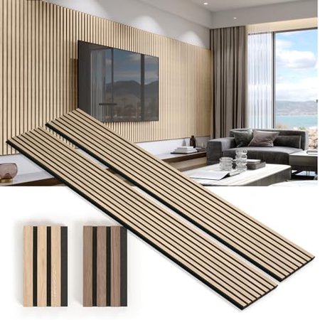 Two Acoustic Wood Wall Veneer Slat Panels - Natural Oak | 94.49 x 12.6" Each | 16.54 sq ft. Coverage | Use for Soundproof Paneling, Interior Design, Outdoor Space, Van Restorations