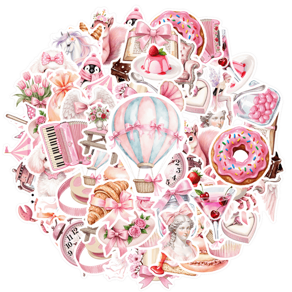 35pcs Pastel Animal Stickers Pink Dessert Decals Fantasy Stickers for Luggage Phone Guitar