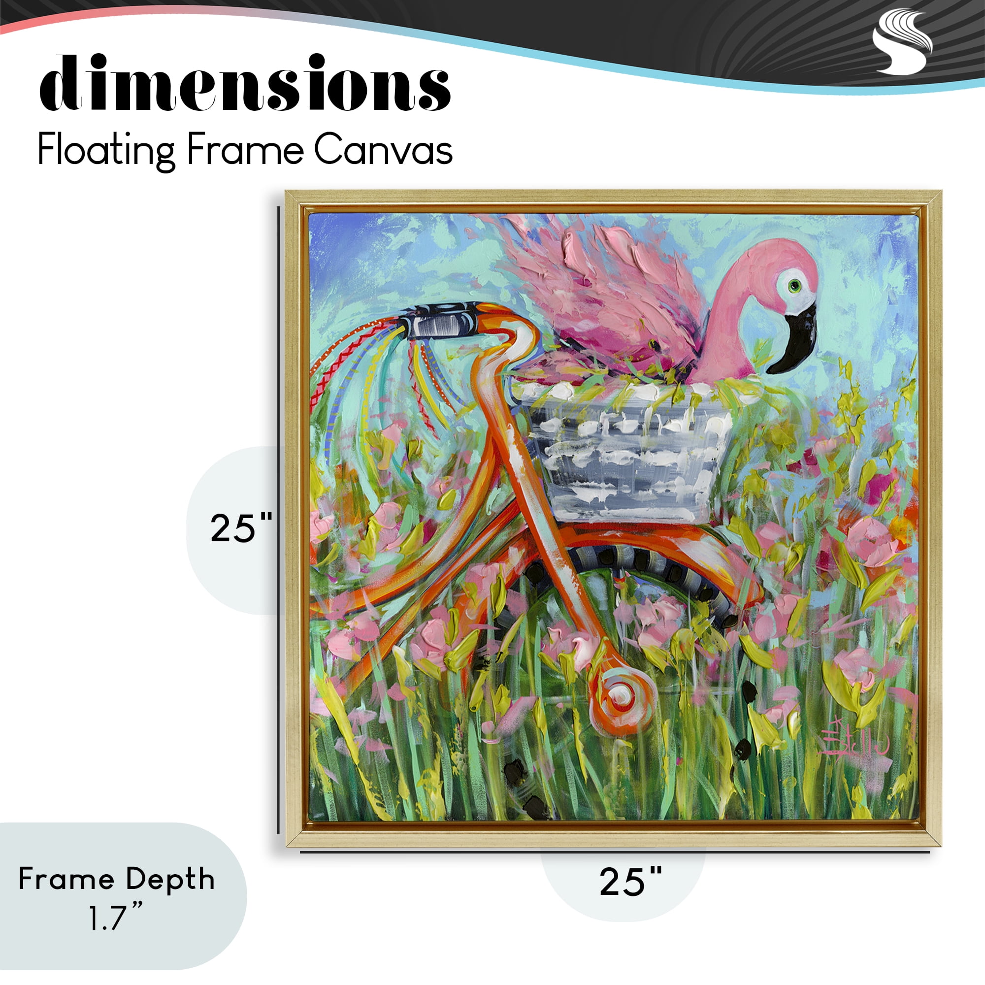 Stupell Industries Flamingo's Free Bicycle Ride Gold Framed Floater Canvas Wall Art, design by Estelle Grengs