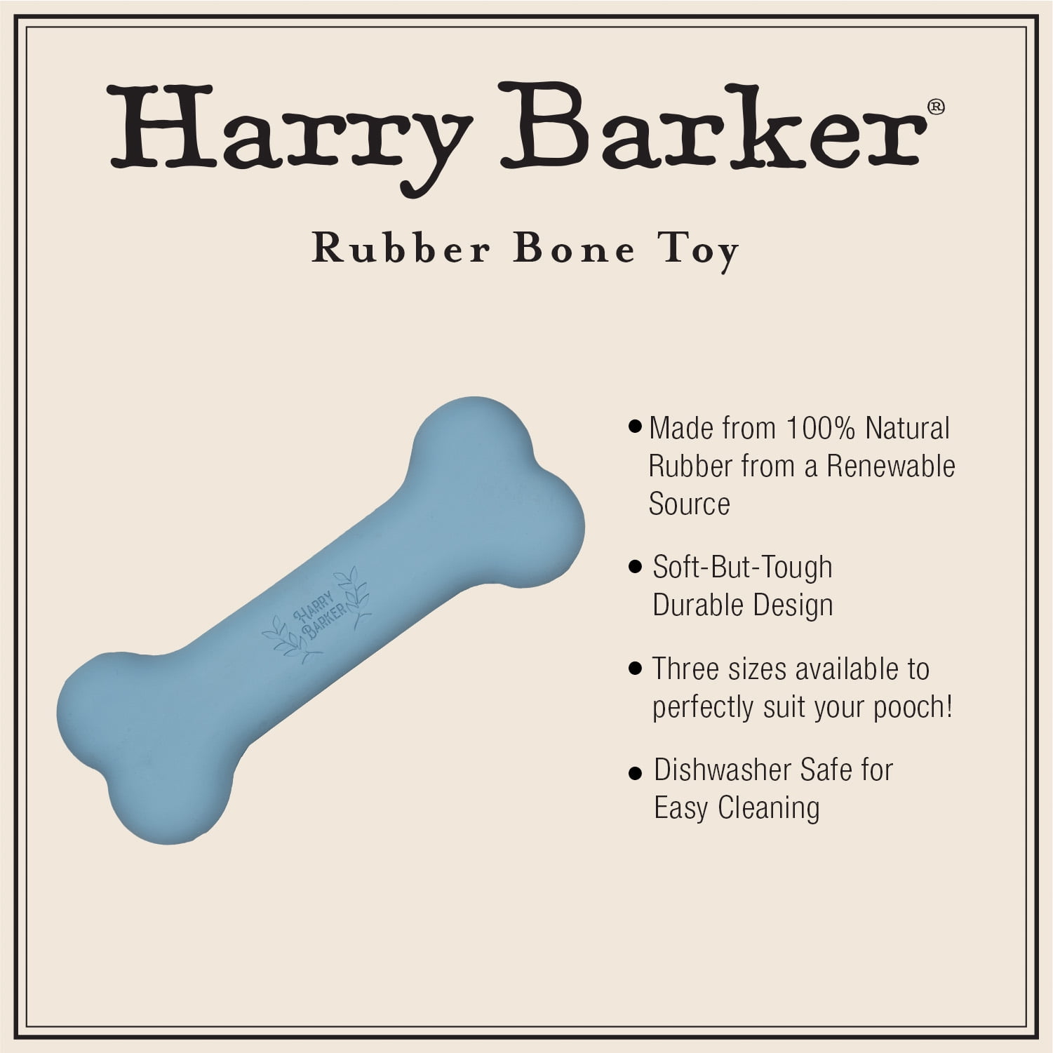 Harry Barker Durable All-Natural Rubber Bone for Dogs, Blue Small