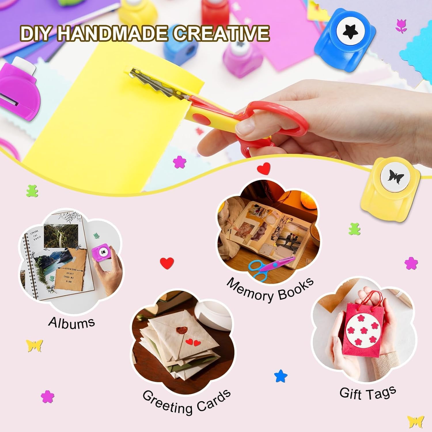Creative  DIY Puncher Craft Set, Craft Hole Punch Shapes Set, Hole Punch , Shape Cutters for Crafts, Leaf, Butterfly, Star Heart Flower Punch DIY Projects