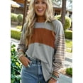 thumbnail image 4 of Women Long Sleeve Tops Oversized Trendy Round Crew Neck Casual Color Block Womens Shirts Blouses Gray S, 4 of 7