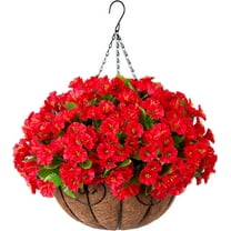 Artificial Hanging Flowers in Basket, Artificial Petunias Arrangement, inch Coconut Lining Basket with Morning Glories Fake Plants for Patio Garden Porch Deck Spring Decoration(Fuchsia)