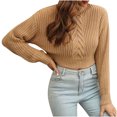 thumbnail image 1 of Womens Fall Fashion 2022! QLEICOM Sweaters for Women, Women's Herringbone Three-dimensional Turtleneck Short Sweater Women's Loose Autumn And Winter Long-sleeved Sweater New On Clearance, 1 of 10