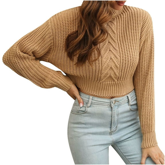 Womens Fall Fashion 2022! QLEICOM Sweaters for Women, Women's Herringbone Three-dimensional Turtleneck Short Sweater Women's Loose Autumn And Winter Long-sleeved Sweater New On Clearance