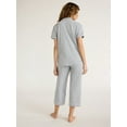 thumbnail image 3 of Joyspun Women's Cotton Blend Notch Collar Top and Capri Pants Pajama Set, 2-Piece, Sizes S to 4X, 3 of 5