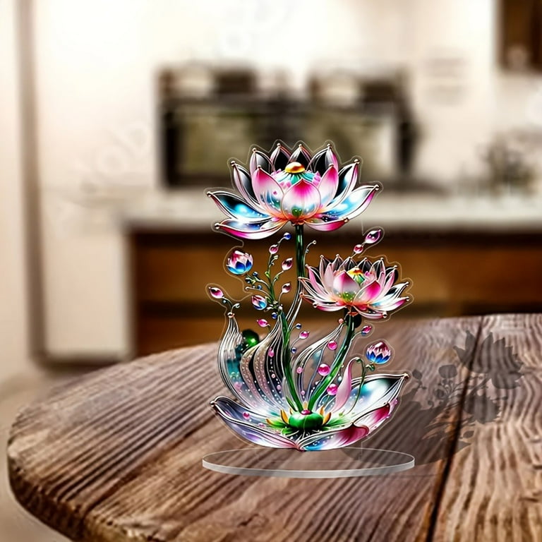 Feng Shui Ornamento In Cristallo Fiore Di Loto 80 Mm | Scultura In Vetro Multicolore Per Decorazione Casa E Matrimoni | Portafortuna