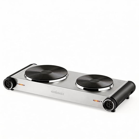 CUSIMAX 1800W Double Burner Hot Plate – Portable Countertop Cast-Iron Stove with Concealed Handle, Independent Heat Controls & Easy-Clean Black Stainless Design