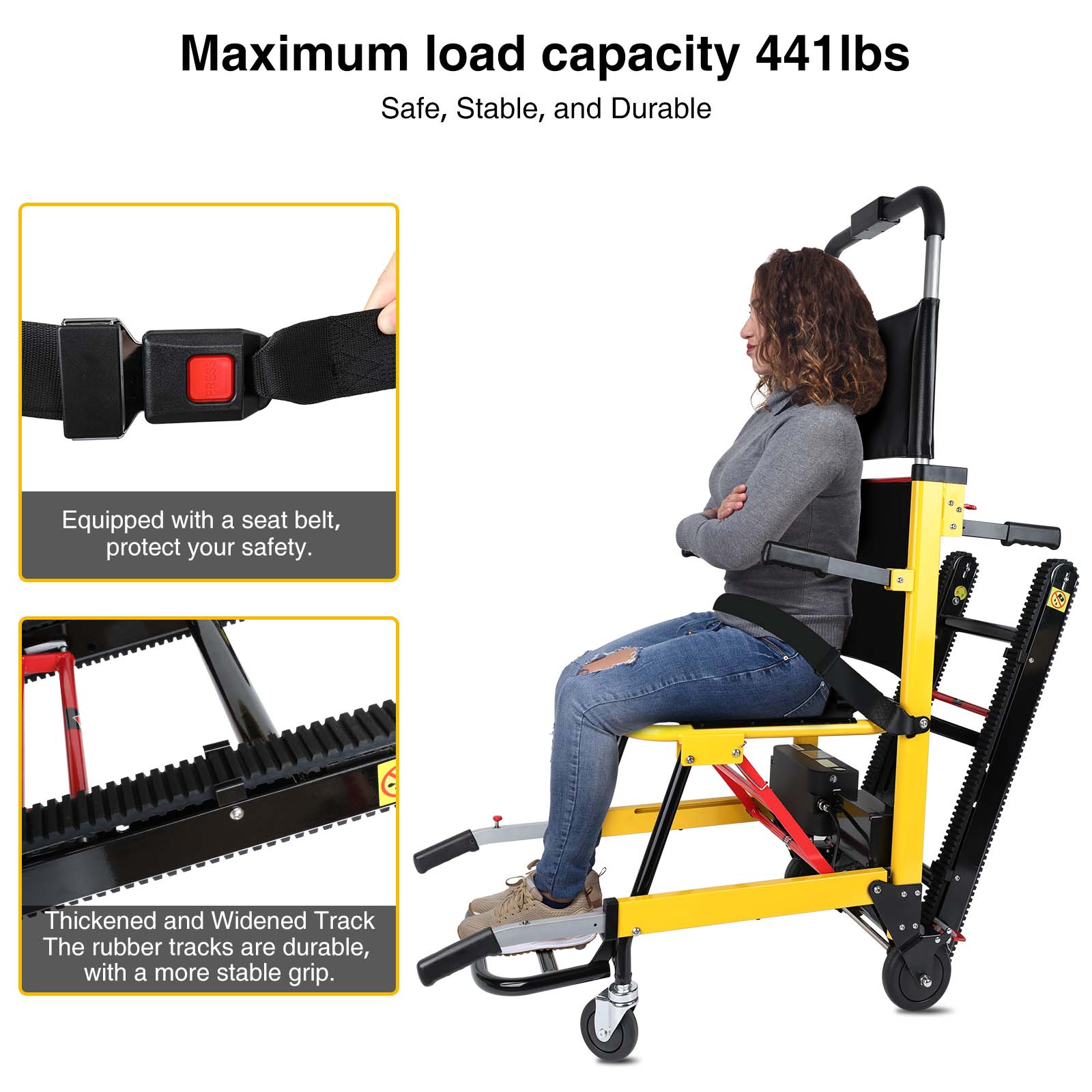 Rocita Portable Electric Chair - 440lbs Load Stair Climbing Wheelchair ...